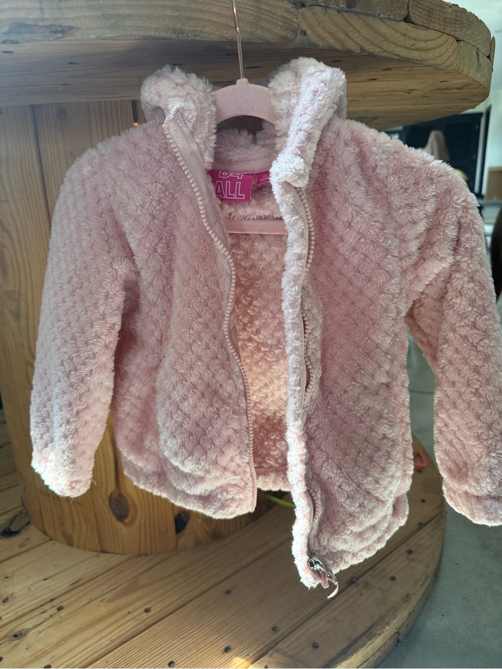 Plush Hooded Kids Jacket - Light Pink